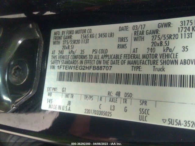1FTEW1EG2HFB88707 Ford F-150 Xl/xlt/lariat