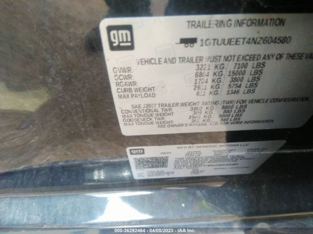 1GTUUEET4NZ604580 GMC Sierra 1500 At4