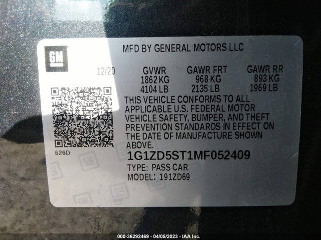 Chevrolet MALIBU LT 2021 1G1ZD5ST1MF052409 Image 9