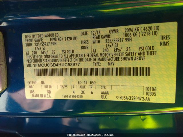 1FMCU0GD4HUC53977 Ford ESCAPE SE