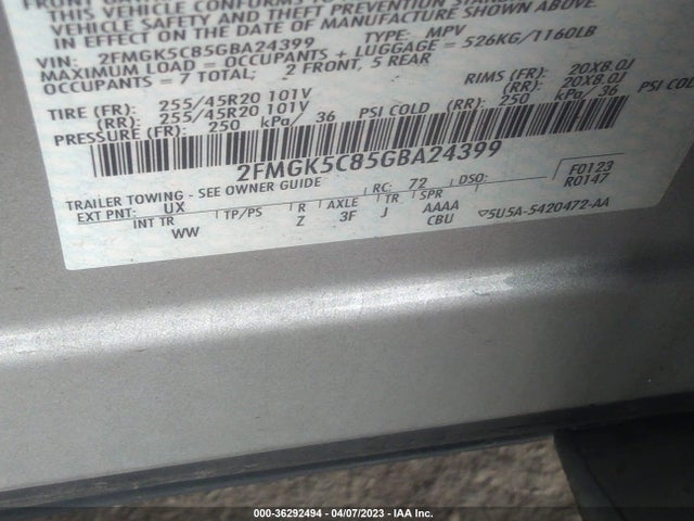 2016 FORD FLEX SEL VIN: 2FMGK5C85GBA24399