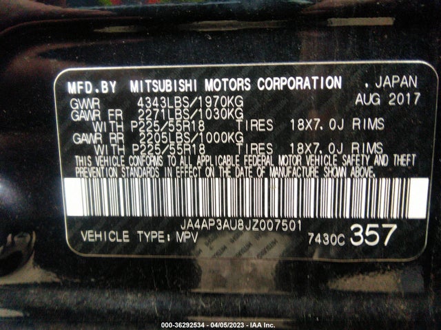 JA4AP3AU8JZ007501 Mitsubishi Outlander Sport 2.0