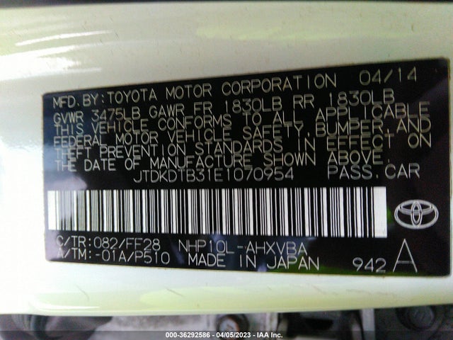 Toyota Prius C One/three/two/four 2014 JTDKDTB31E1070954 Image 10