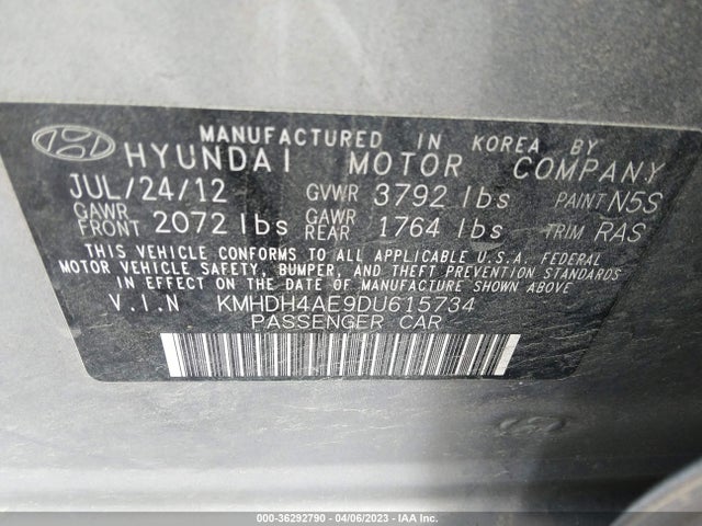 2013 HYUNDAI ELANTRA LIMITED VIN: KMHDH4AE9DU615734