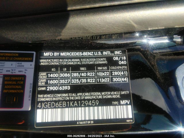 4JGED6EB1KA129459 Mercedes-Benz Gle Amg Gle 43