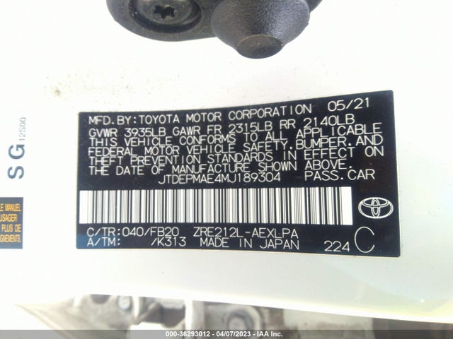 Toyota COROLLA LE 2021 JTDEPMAE4MJ189304 Image 10