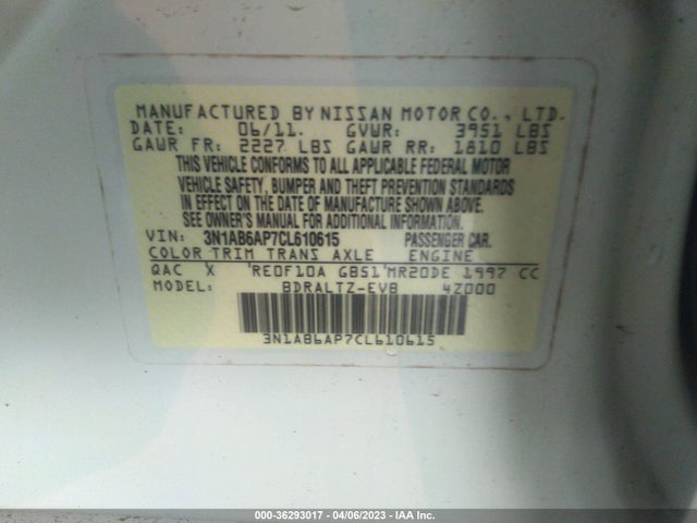 2012 NISSAN SENTRA 2.0 SR VIN: 3N1AB6AP7CL610615