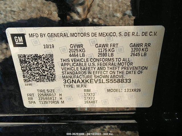 Chevrolet EQUINOX LT 2020 3GNAXKEV1LS558833 Image 9