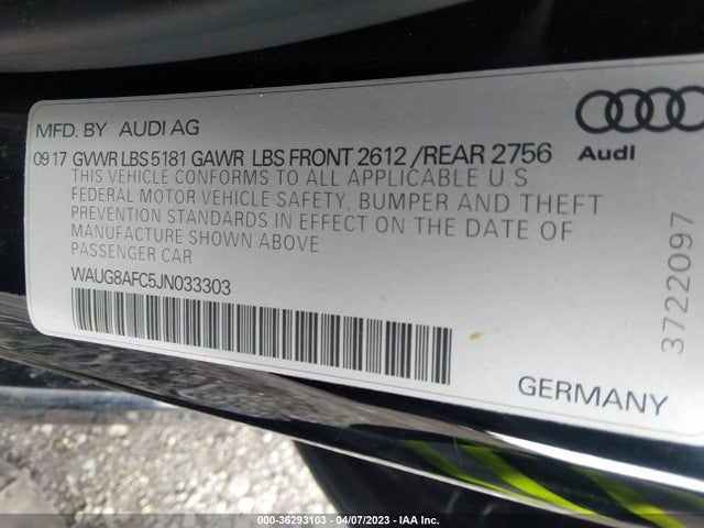 WAUG8AFC5JN033303 Audi A6 Premium Plus