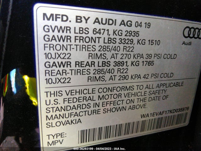 WA1EVAF17KD035976 Audi Q8 Premium Plus