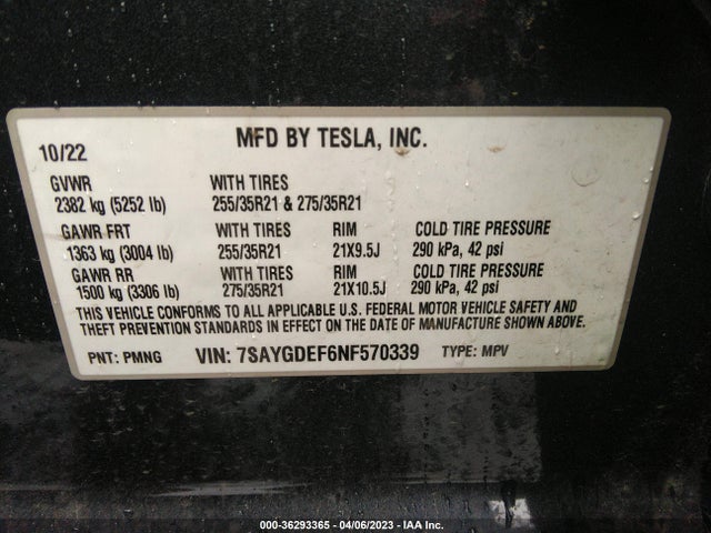 Tesla Model Y Performance 2022 7SAYGDEF6NF570339 Image 9