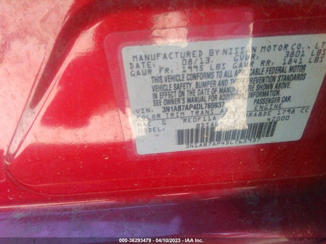2013 NISSAN SENTRA SR VIN: 3N1AB7AP4DL765937