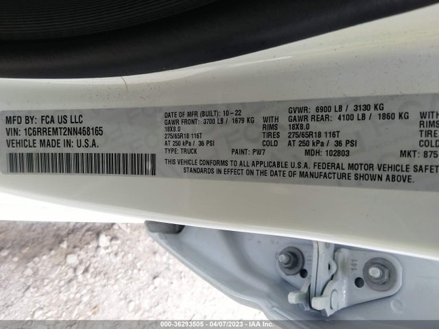 1C6RREMT2NN468165 RAM 1500 Big Horn