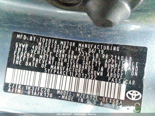 Toyota COROLLA SE 2020 5YFP4RCE1LP012392 Image 9