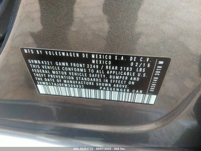 3VWD17AJ0FM309937 Volkswagen Jetta Sedan 1.8t Se