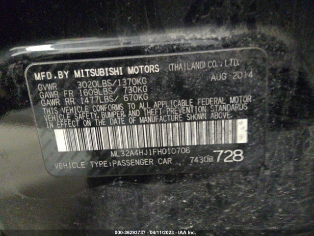 ML32A4HJ1FH010706 Mitsubishi Mirage Es/rf