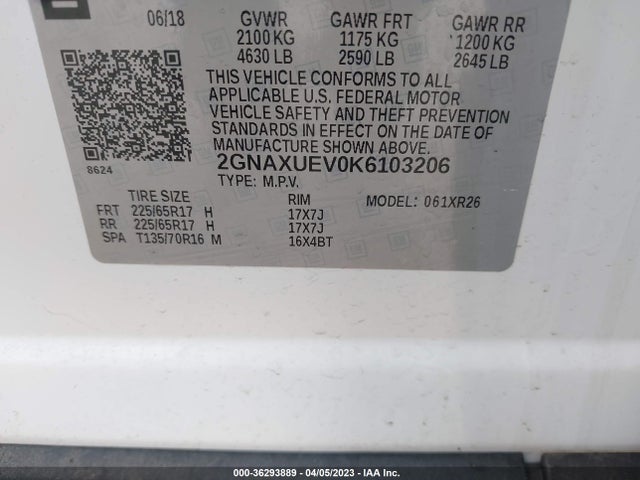 Chevrolet EQUINOX LT 2019 2GNAXUEV0K6103206 Image 10