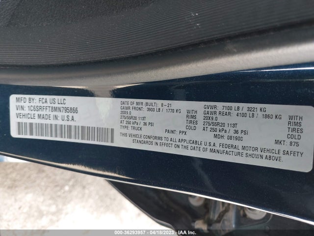 RAM 1500 Big Horn 2021 1C6SRFFT8MN795866 Image 10