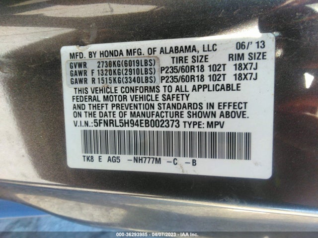 Honda Odyssey Touring 2014 5FNRL5H94EB002373 Image 11
