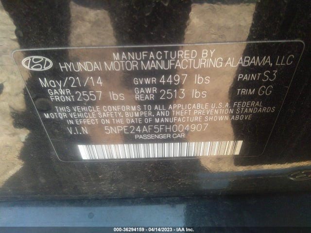 Hyundai Sonata 2.4l Se 2015 5NPE24AF5FH004907 Image 9