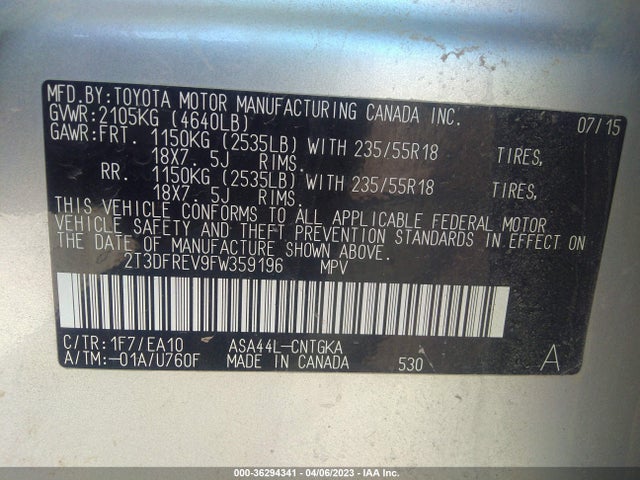 Toyota Rav4 Limited 2015 2T3DFREV9FW359196 Image 9