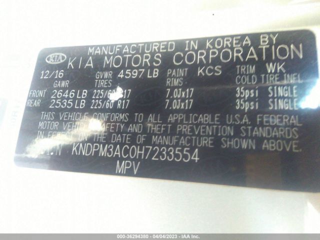 KNDPM3AC0H7233554 KIA Sportage Lx