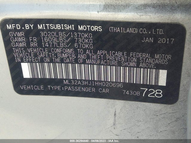 ML32A3HJ1HH020696 Mitsubishi MIRAGE ES