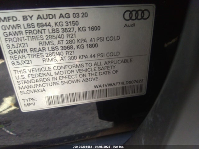 2020 Audi SQ7, VIN: WA1VWAF74LD007622