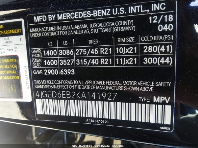 4JGED6EB2KA141927 Mercedes-Benz Gle Amg Gle 43