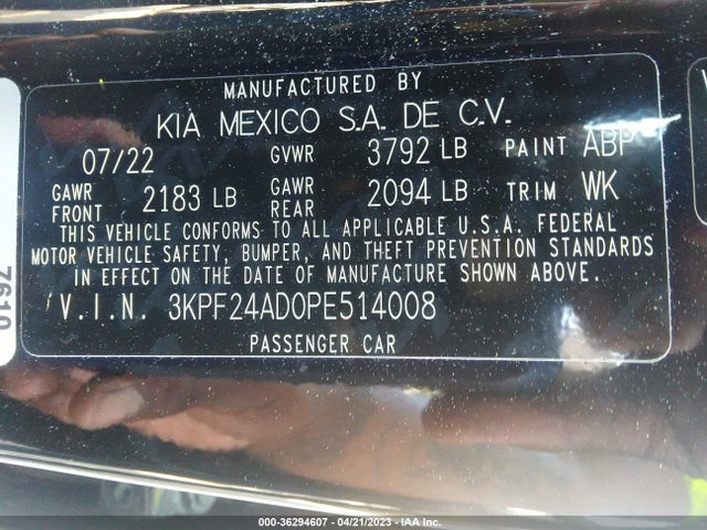 2023 KIA FORTE LXS VIN: 3KPF24AD0PE514008