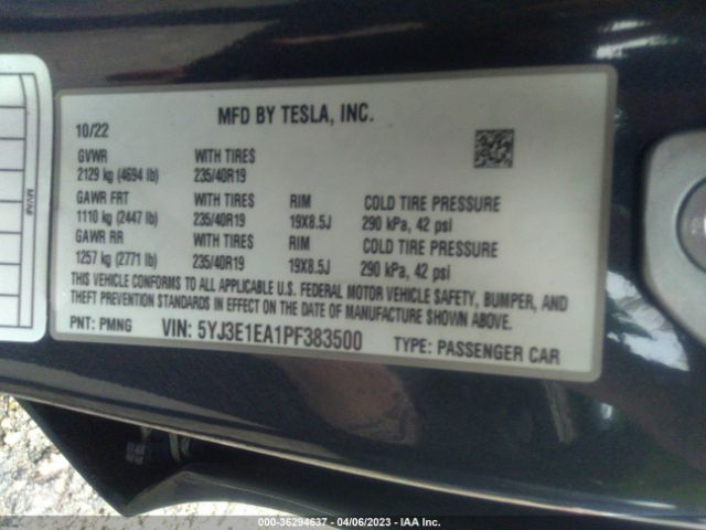 5YJ3E1EA1PF383500 Tesla MODEL 3