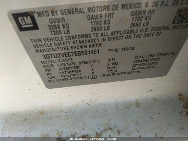3GTU2VEC7EG501451 GMC Sierra 1500 Slt