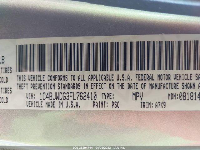 1C4BJWDG3FL762410 Jeep Wrangler Unlimited Sport
