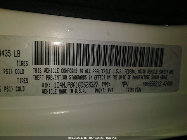 1C4NJPBA1GD528327 Jeep Patriot Sport