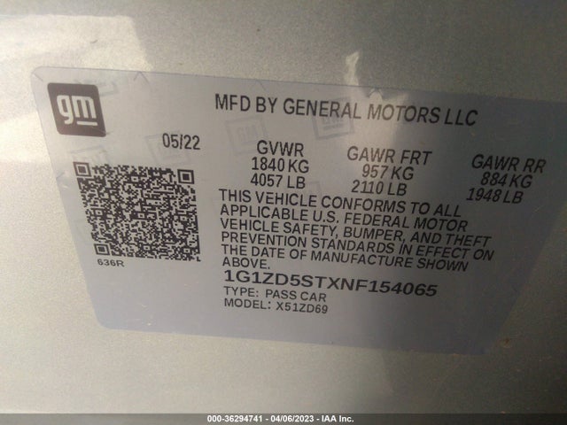 Chevrolet MALIBU LT 2022 1G1ZD5STXNF154065 Image 9