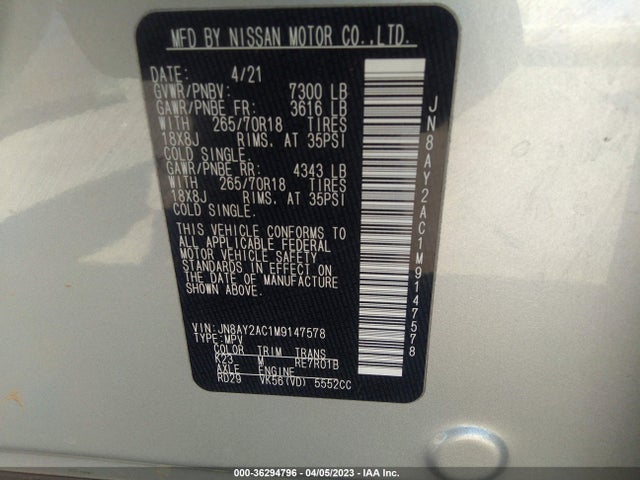 2021 Nissan Armada, VIN: JN8AY2AC1M9147578