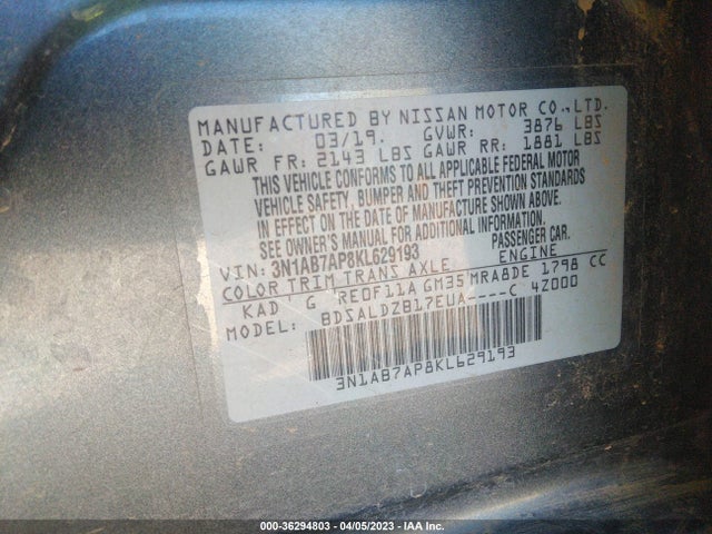 Nissan SENTRA SV 2019 3N1AB7AP8KL629193 Image 9