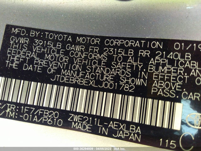 Toyota Corolla Hybrid Le 2020 JTDEBRBEXLJ001782 Image 9