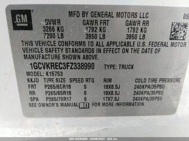 Chevrolet Silverado 1500 Lt 2015 1GCVKREC3FZ338990 Image 9