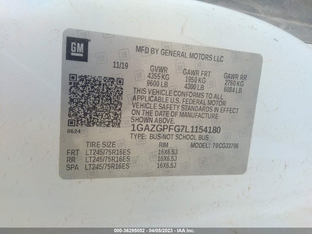 Chevrolet Express Passenger Lt 2020 1GAZGPFG7L1154180 Image 9