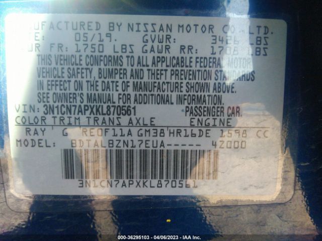 3N1CN7APXKL870561 Nissan Versa Sedan Sv