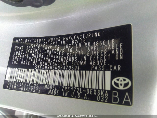 Toyota Corolla L/le/s/s Plus/le Plus 2016 5YFBURHE0GP470594 Image 10