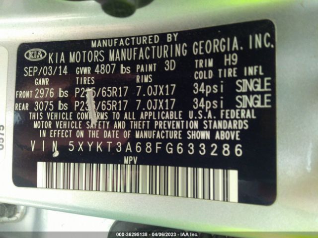 5XYKT3A68FG633286 KIA SORENTO LX
