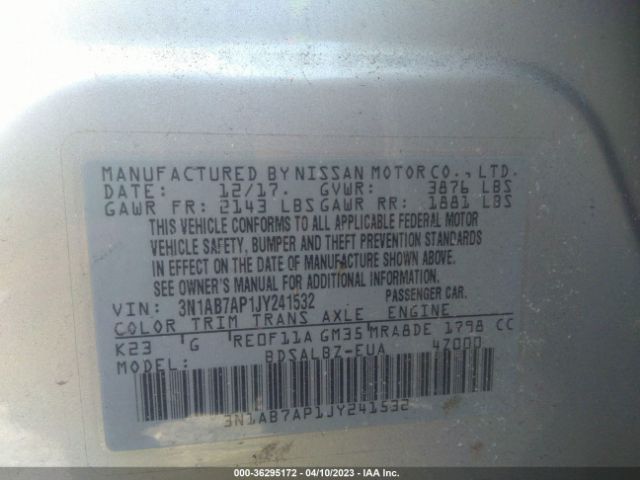3N1AB7AP1JY241532 Nissan SENTRA S