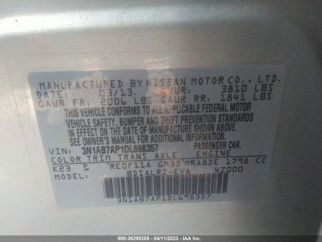 2013 NISSAN SENTRA SR VIN: 3N1AB7AP1DL698357