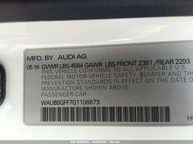 WAUB8GFF7G1106873 Audi A3 2.0t Premium