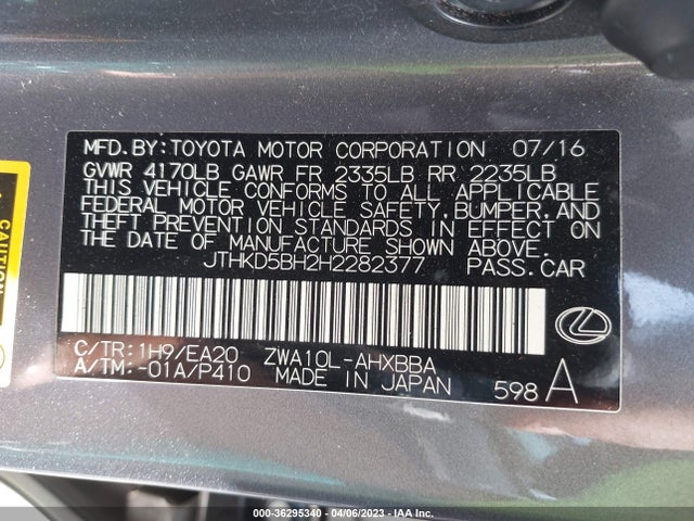 JTHKD5BH2H2282377 Lexus Ct Ct 200h
