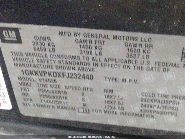 GMC ACADIA SLE 2015 1GKKVPKDXFJ232440 Image 9