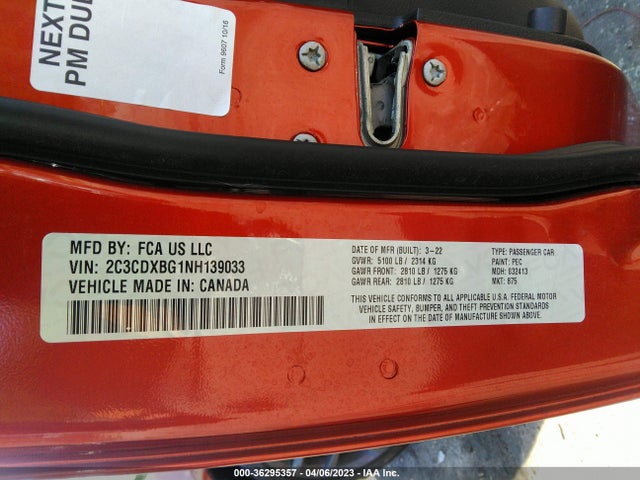 2022 DODGE CHARGER SXT VIN: 2C3CDXBG1NH139033