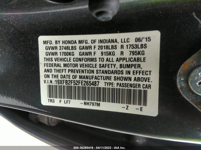 Honda Civic Sedan Lx 2015 19XFB2F52FE265487 Image 10